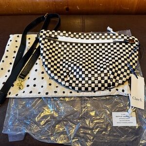 Clare V Grande Fanny Black & Cream Checker